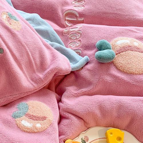 立体毛巾绣牛奶绒秋冬保暖四件套/三件套 御寒被套床单-桃之幺幺 商品图14