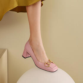 westory女鞋2021夏季新款方头经典马衔扣粗跟中跟ins风玛丽珍单鞋女S21AE53561