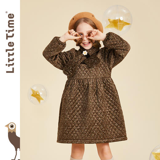 littletime女童丝绒连衣裙秋冬装夹棉加厚2021新款长袖碎花儿童裙 商品图1