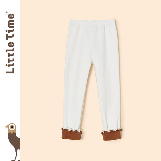 littletime女童打底裤秋冬款拼色磨毛加厚保暖2022新款外穿儿童裤 商品图3