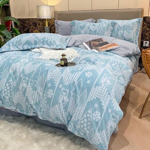 秋冬印花牛奶绒保暖四件套 加厚防静电工艺处理 保暖绒被套床单 商品图1