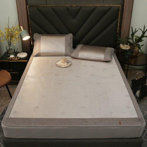 夏凉提花刺绣冰丝藤席三件套 可折叠软凉席 夏天床席 1.5m 1.8米床适用 商品图12