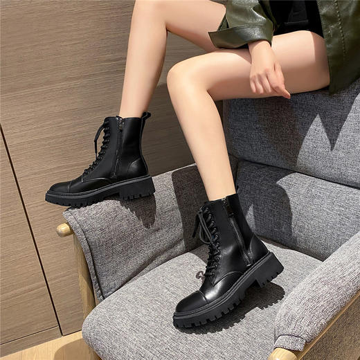 ZHR马丁靴女厚底英伦风单靴百搭短靴瘦瘦靴 商品图1