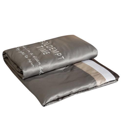 2020夏季新品 刺绣水洗真丝 拼接撞色吸湿透气夏凉被 活性印染可机洗 字母刺绣夏凉被（纳多灰） MY SIDE 商品图4