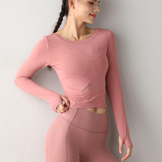 新款瑜伽服女 健身房训练速干上衣运动长袖跑步罩衫t恤秋 商品图1