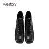 westory2021新款系带时装靴高跟方头短靴真皮英伦风复古质感女靴W21DS81501 商品缩略图2