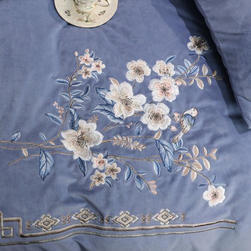 宝宝绒中式刺绣秋冬保暖四件套 被套床单4件套-闻落花 商品图3