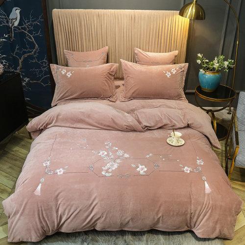 宝宝绒中式刺绣秋冬保暖四件套 绒类床上用品御寒保暖被套床单-弄清影 商品图5