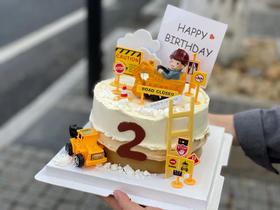 挖掘机摆件半翻糖蛋糕