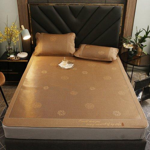 夏凉提花刺绣冰丝藤席三件套 可折叠软凉席 夏天床席 1.5m 1.8米床适用 商品图1