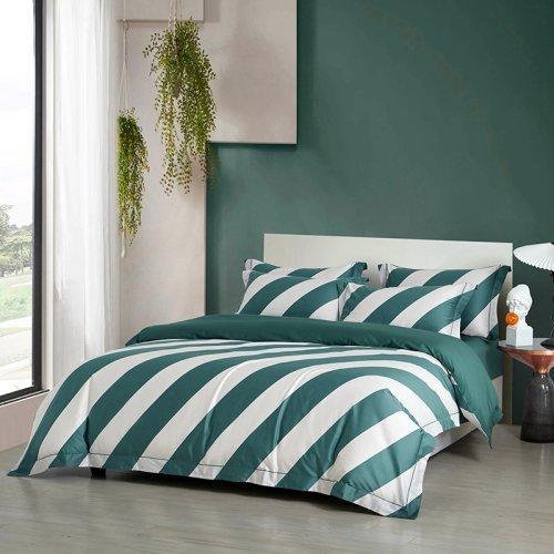 春夏新品锦绣缎全棉60支纱四件套 简约格纹被套床单 贡缎面料 活性印染4件套-蓝阁 商品图1