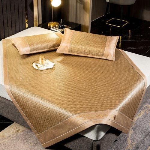 夏凉提花刺绣冰丝藤席三件套 可折叠软凉席 夏天床席 1.5m 1.8米床适用 商品图8