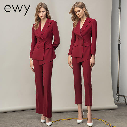 高端大气红色职业西装套装秋冬新款修身主持人上镜装工作服 商品图4
