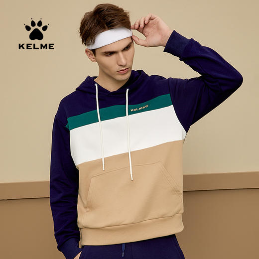 KELME卡尔美纯棉连帽卫衣男秋季新款复古撞色拼接套头上衣薄 商品图1