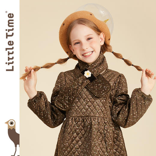 littletime女童丝绒连衣裙秋冬装夹棉加厚2021新款长袖碎花儿童裙 商品图3
