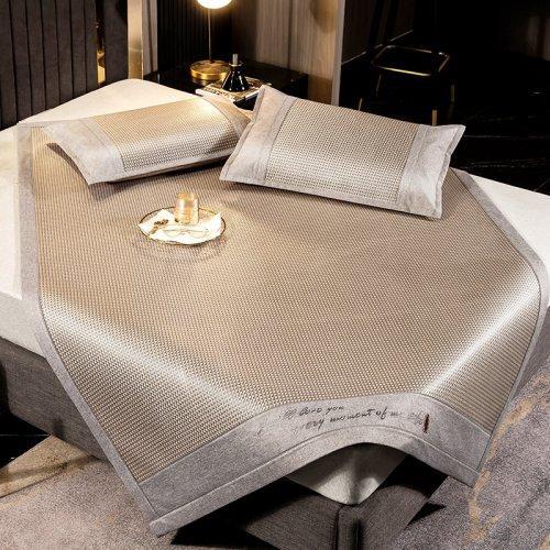 夏凉提花刺绣冰藤席三件套 软席子可折叠 冰丝席藤条编织 夏天凉席 1.8\1.5米床 商品图12