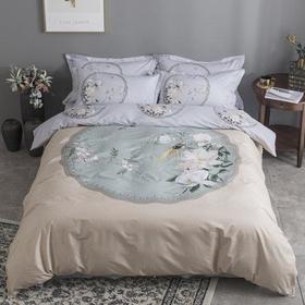 新中式风格全棉四件套 大版花型环保活性印染不褪色床单被套40支纱 月上花开（黄） MY SIDE