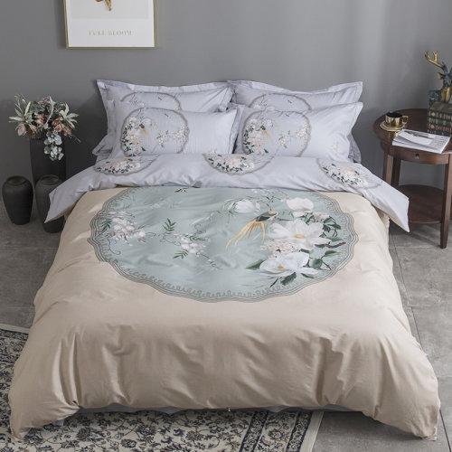 新中式风格全棉四件套 大版花型环保活性印染不褪色床单被套40支纱 月上花开（黄） MY SIDE 商品图0