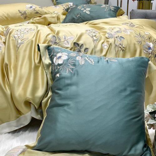 My Side 80S兰精天丝绣花四件套 夏凉床上用品 细腻柔软凉爽-夏朵(柠檬黄) 商品图3