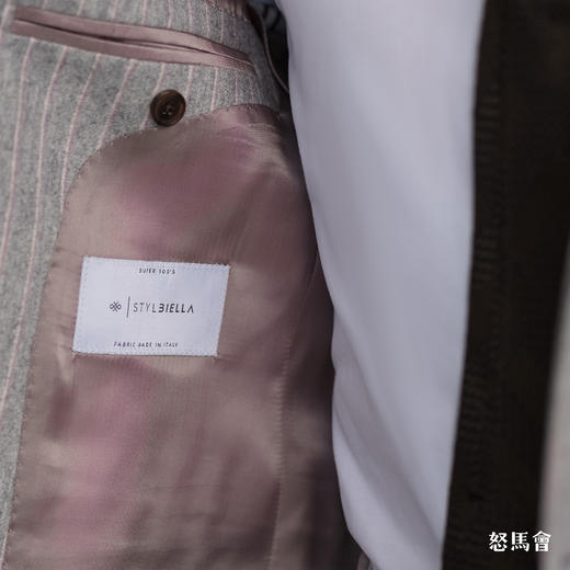 Stylbiella Super 100's 澳洲美丽诺羊毛浅灰色白条纹套装 商品图10