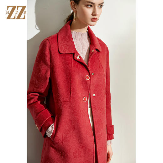 佐尔美2021冬季新款 100%绵羊毛经典时尚双面呢中褛外套女E04SM04 商品图0
