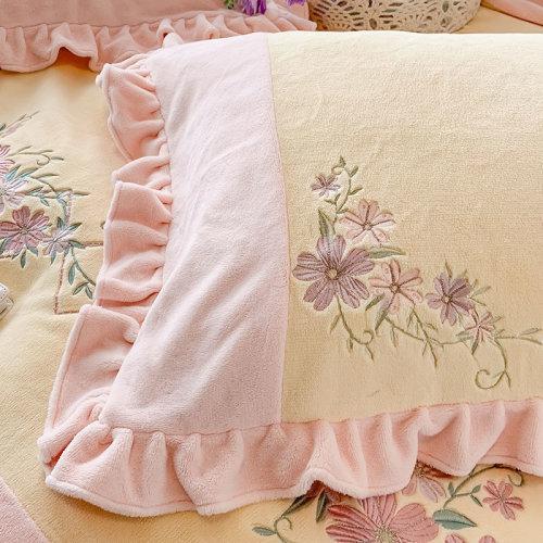 秋冬牛奶绒绣花保暖四件套 加厚保暖绒被套床单4件套-冬季恋歌 商品图12