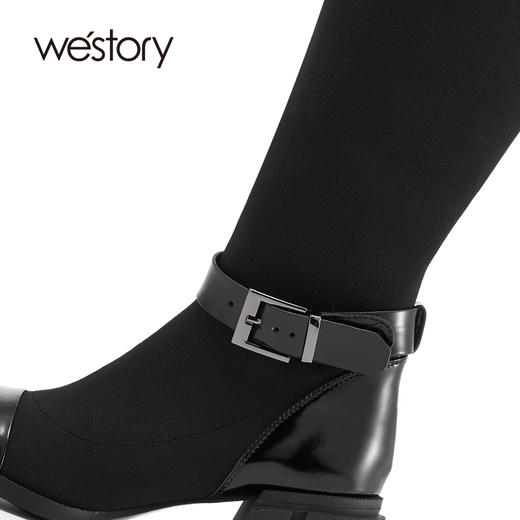 westory2021秋新款长筒袜靴高跟瘦瘦靴弹力时装不过膝拼接长靴女W21DQ81521 商品图1