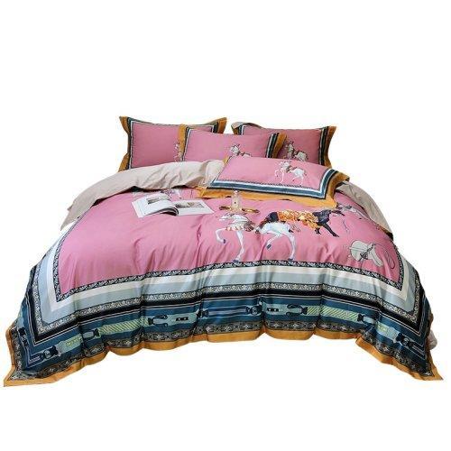 春季新品贡缎柔软面料100支纱数码印花全棉四件套 被套床单4件套1.8\1.5米床-马到成功(粉) 商品图4