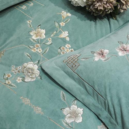 宝宝绒中式刺绣秋冬保暖四件套 绒类床上用品御寒保暖被套床单-弄清影 商品图2