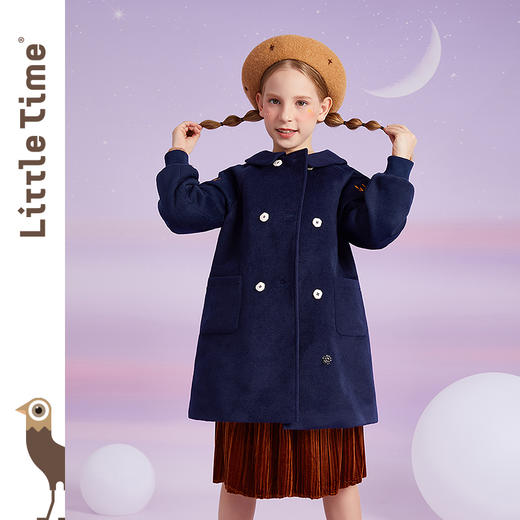 littletime女童毛呢外套秋冬装刺绣2021新款中长儿童加厚保暖大衣 商品图3