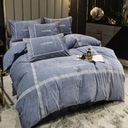 刺绣工艺宝宝绒秋冬保暖四件套 被套床单1.5/1.8米床-可可西里 商品图1