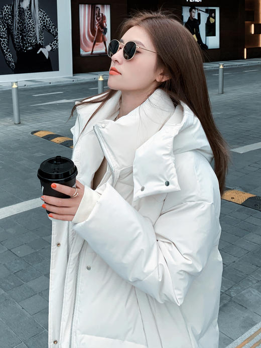 【100%纯棉 靓丽街头】2021新款长款亮皮连帽棉服 商品图8