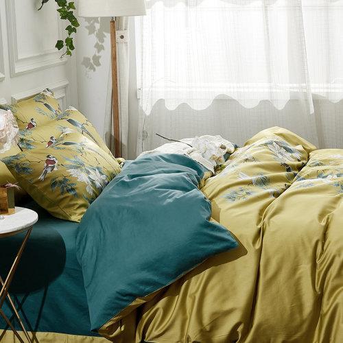 My Side 2020春夏新品全棉印花60支纱贡缎四件套 床单被套4件套 环保印染不掉色-羽翠韵 商品图3