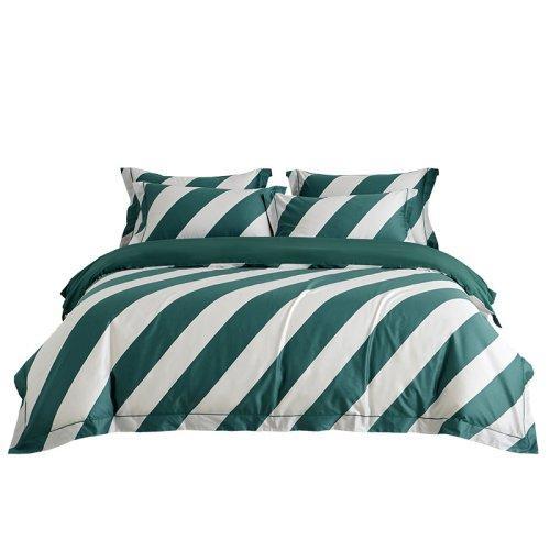 春夏新品锦绣缎全棉60支纱四件套 简约格纹被套床单 贡缎面料 活性印染4件套-蓝阁 商品图4