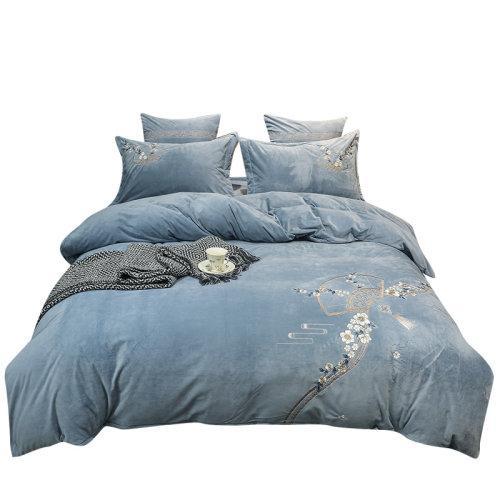 宝宝绒中式刺绣秋冬保暖四件套 御寒保暖被套床单4件套-思境中 商品图4