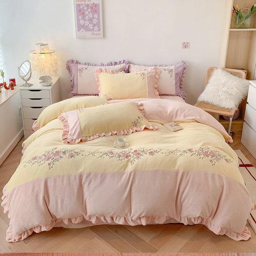 秋冬牛奶绒绣花保暖四件套 加厚保暖绒被套床单4件套-冬季恋歌 商品图10