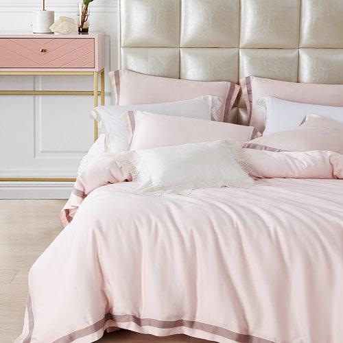 MY SIDE 2020年夏季新品 春夏凉60S天丝双拼角四件套-夏日风清(珠光粉) 100%莱赛尔4件套床单被套床上用品 商品图2