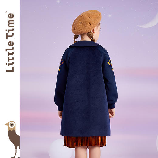 littletime女童毛呢外套秋冬装刺绣2021新款中长儿童加厚保暖大衣 商品图2