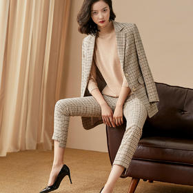 剩M 米思阳春季新款时尚复古格子西装外套女（不包含裤子）