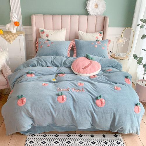 立体毛巾绣牛奶绒秋冬保暖四件套/三件套 御寒被套床单-桃之幺幺 商品图8