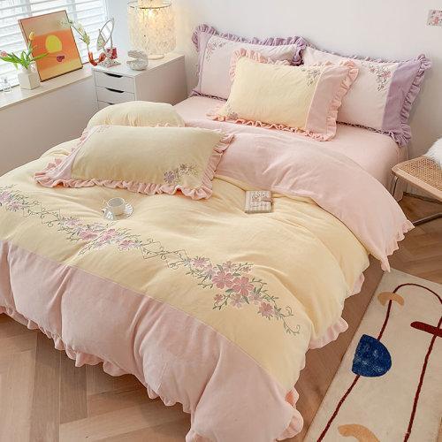 秋冬牛奶绒绣花保暖四件套 加厚保暖绒被套床单4件套-冬季恋歌 商品图11