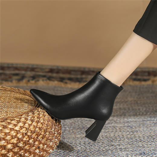 ZHR短靴女2021新款尖头切尔西靴粗跟百搭靴子加绒女靴气质高跟靴 商品图10