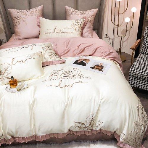 80支天丝四件套刺绣工艺 绣花被套床单 夏季凉爽床上用品4件套-小资玫瑰 商品图11