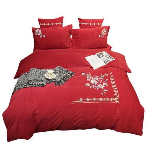 宝宝绒中式刺绣秋冬保暖四件套 被套床单4件套-闻落花 商品图14