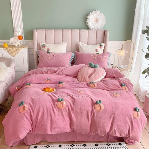 立体毛巾绣牛奶绒秋冬保暖四件套/三件套 御寒被套床单-桃之幺幺 商品图12