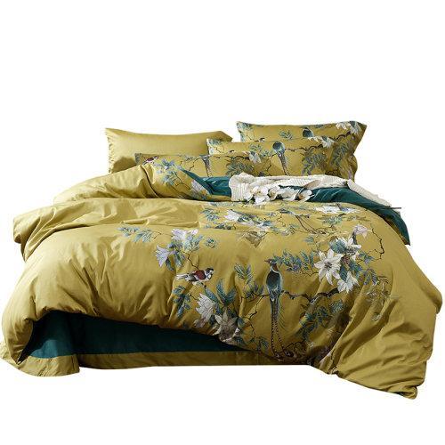 My Side 2020春夏新品全棉印花60支纱贡缎四件套 床单被套4件套 环保印染不掉色-羽翠韵 商品图4