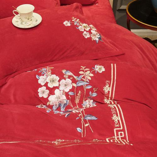 宝宝绒中式刺绣秋冬保暖四件套 被套床单4件套-闻落花 商品图13