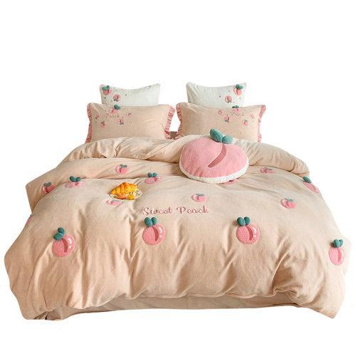 立体毛巾绣牛奶绒秋冬保暖四件套/三件套 御寒被套床单-桃之幺幺 商品图7