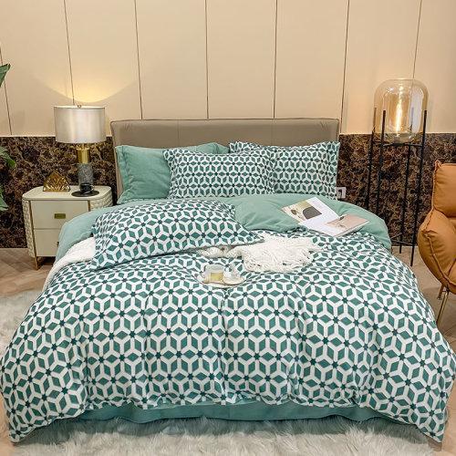 秋冬印花牛奶绒保暖四件套 加厚防静电工艺处理 保暖绒被套床单 商品图9