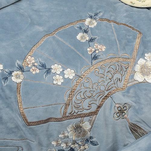 宝宝绒中式刺绣秋冬保暖四件套 御寒保暖被套床单4件套-思境中 商品图3